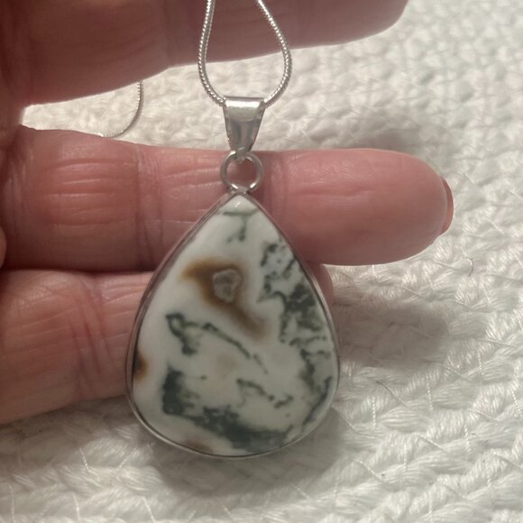 Natural TREE AGATE Handmade Sterling 925 Pendant/Chain #920D - Picture 2 of 3